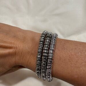 Elegant Silver Beaded Bracelet Set